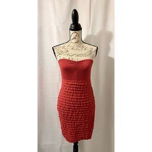 H&M Red Strapless Ruffle Tube Dress